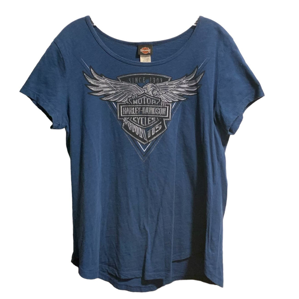 Women's HARLEY DAVIDSON XL T-Shirt Mississippi Coast Biloxi Blue Short Sleeve
